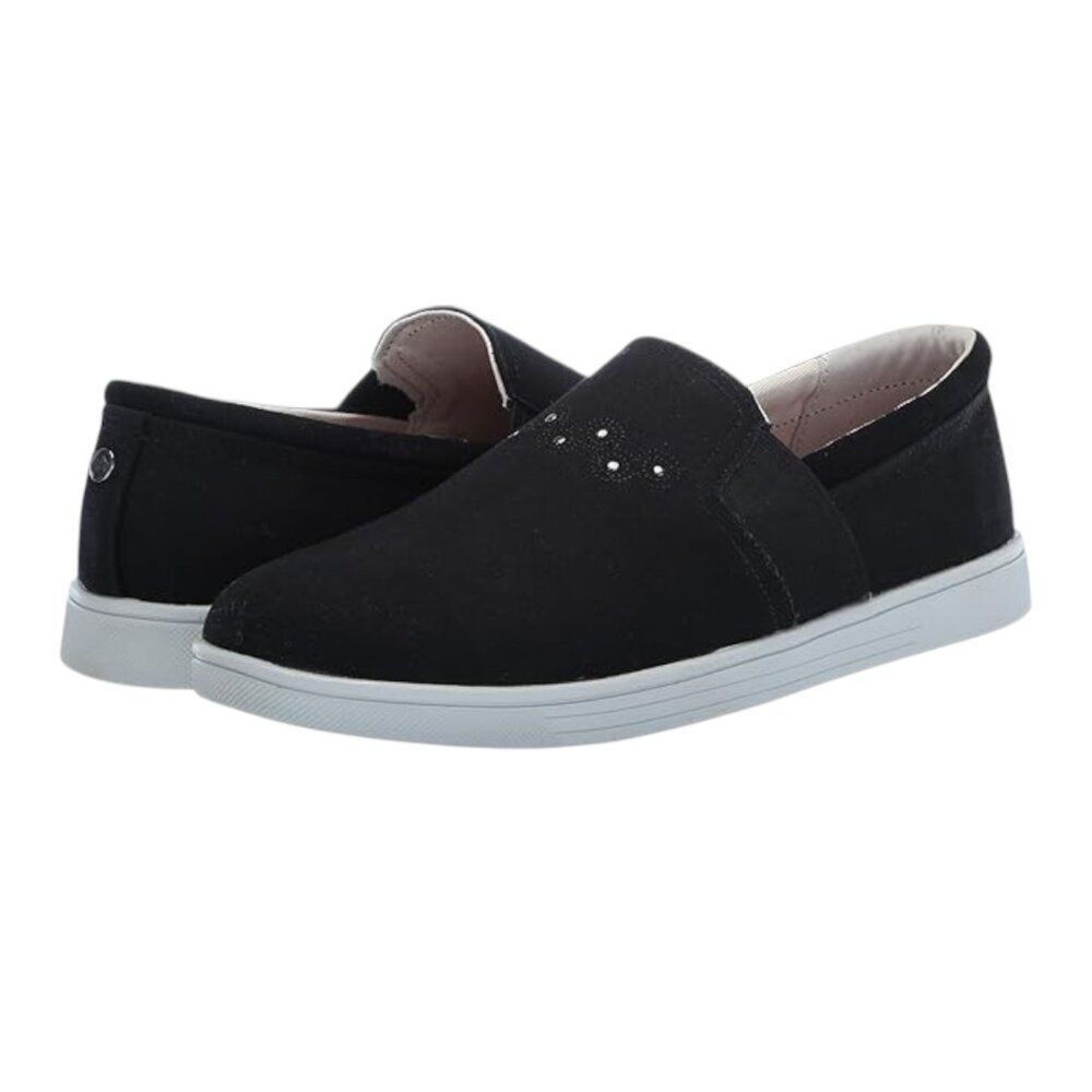 Women's Black Slip-On Casual Loafers with White Sole